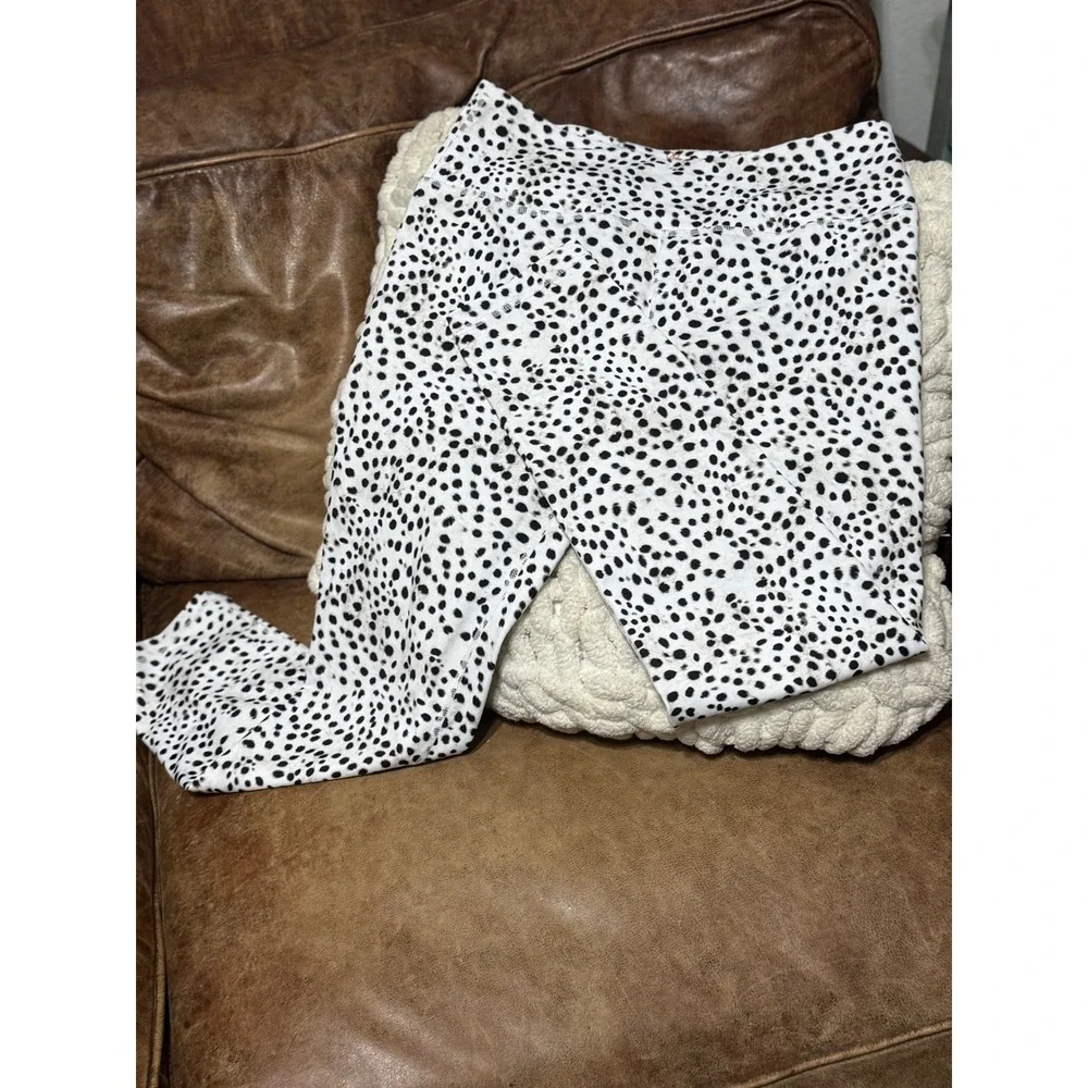 L'urv Leggings Size L - White Black Dalmatian Spot Print - Women's